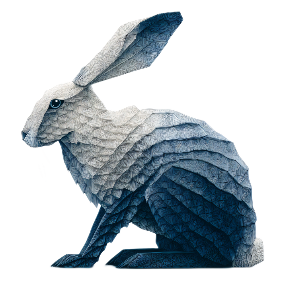 Abstract Low-Poly Animal Sculpture of a Rabbit with Geometric Patterns and Shadows png