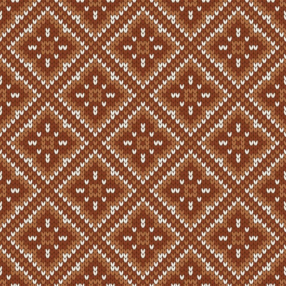 Christmas and New Year traditional knitted seamless pattern. Norwegian style sweater. Wool texture. Illustration with brown and white snowflakes. Holiday background. vector