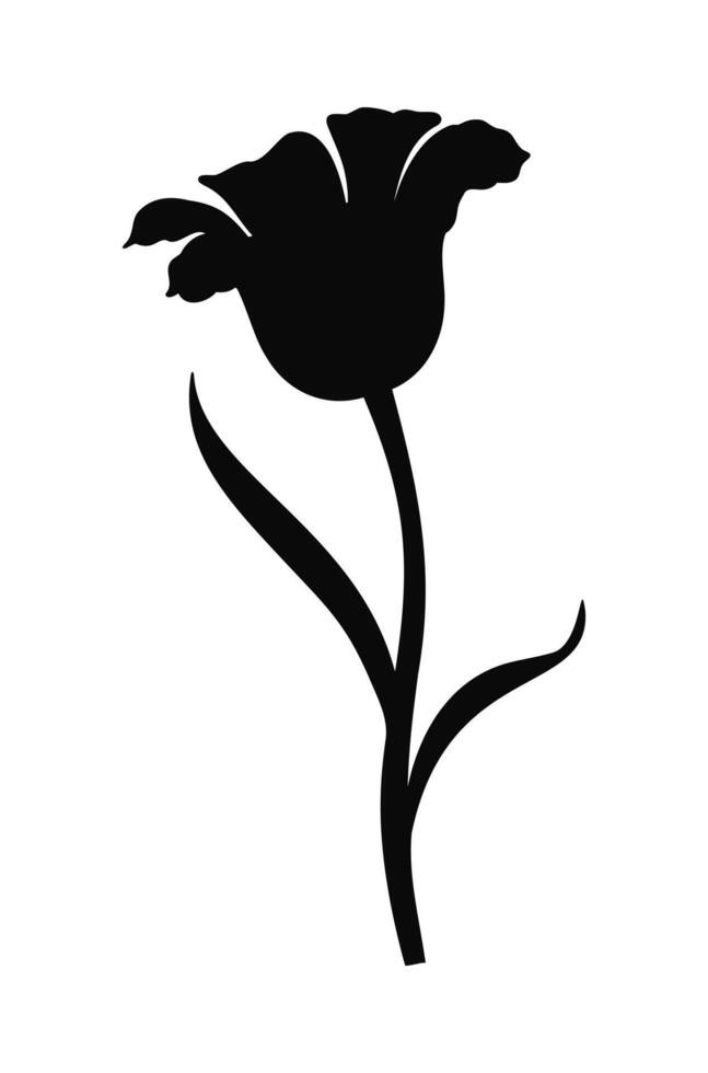 Tulip flower, graceful silhouette in black color. Beautiful simple spring decor. Drawing element for Easter, Mother Day, Canadian Tulip Festival, illustration vector
