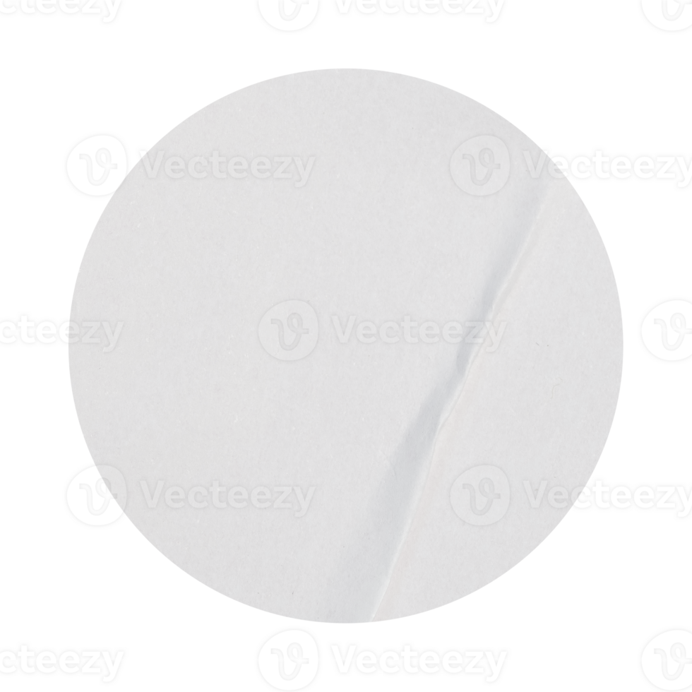 Blank White round crumpled paper circle promotion sticker price label cutout isolated on a transparent background png