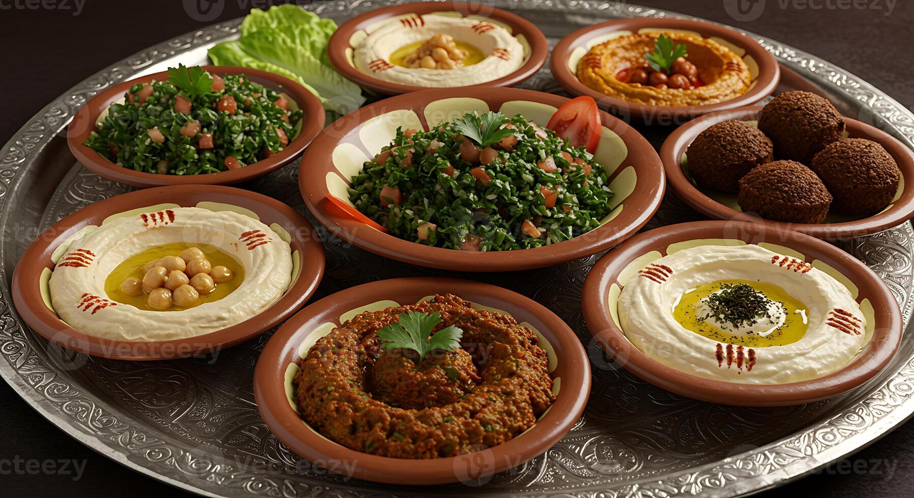 A plate of different types of food on a table photo