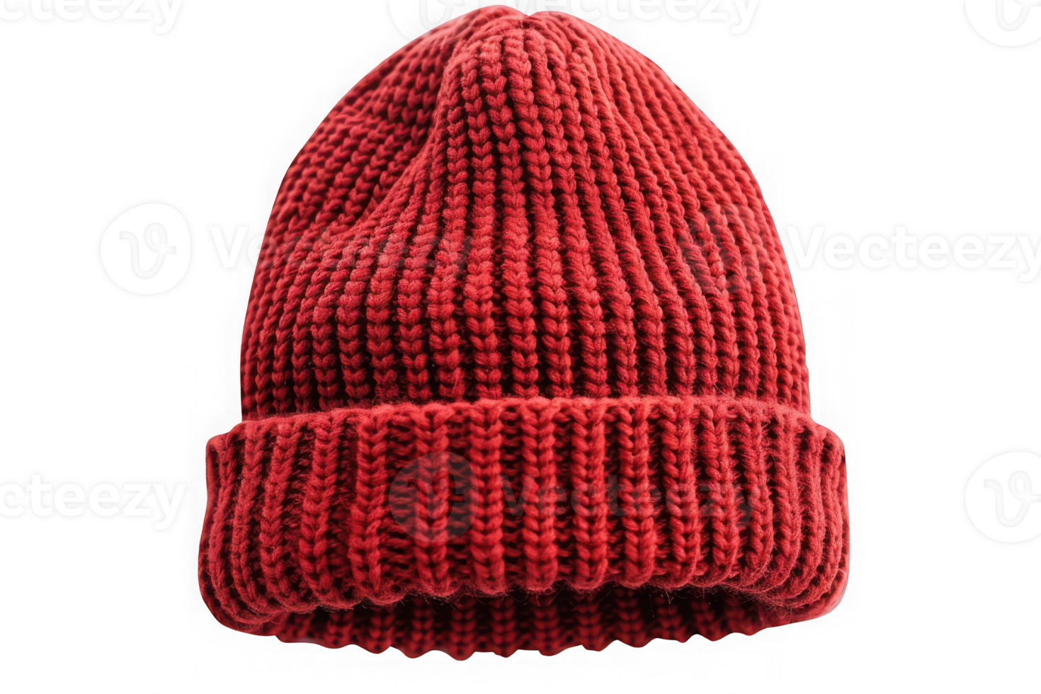 Red ribbed knit wool beanie hat featuring a foldab png