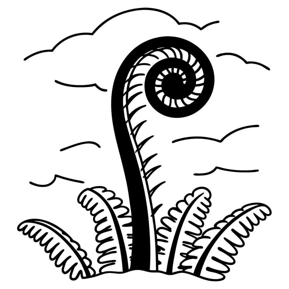 Koru fern symbol, nature growth new zealand spiral frond plant, artistic tribal design vector