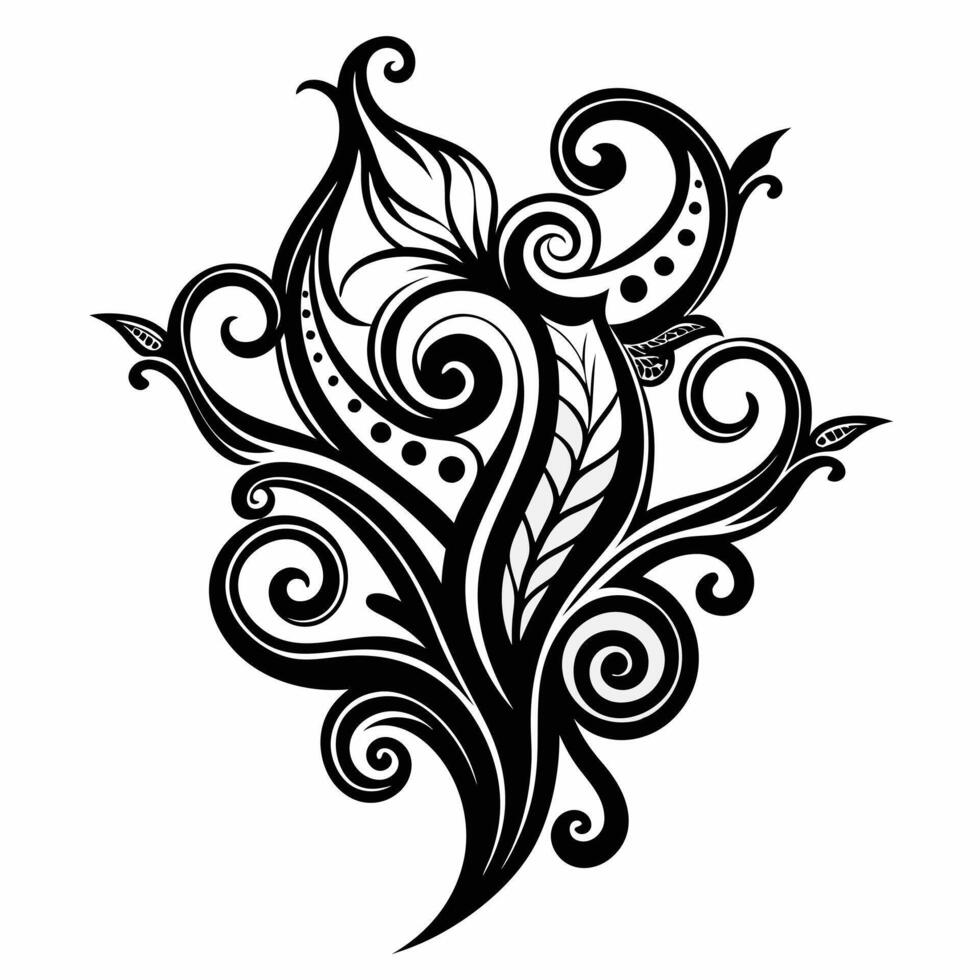 A black and white flowery design with a white background vector