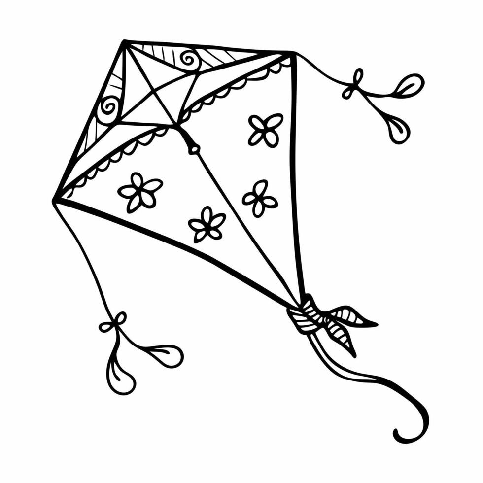 Black and White Decorative Kite Illustration with Floral Patterns vector