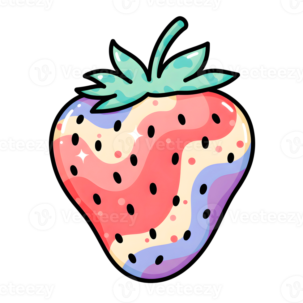 A strawberry with a colorful pattern on it png