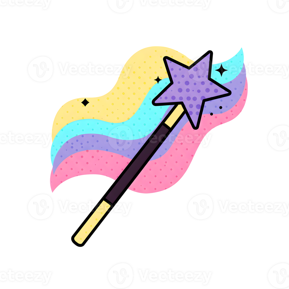 A colorful wand with a star on it png
