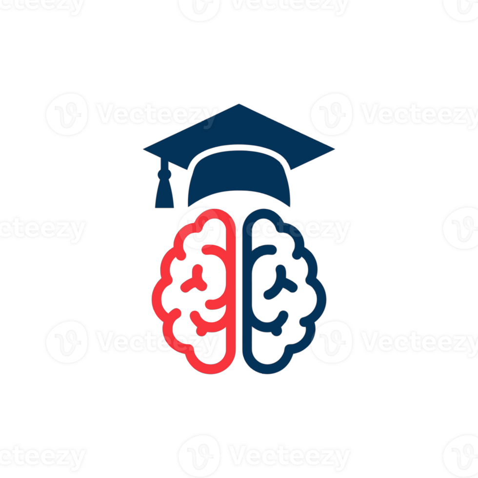 A stylized brain is depicted beneath a graduation cap, representing the connection between education and cognitive development cutouts png