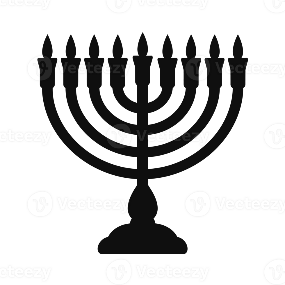 A black silhouette of a menorah with nine lit candles cutouts png
