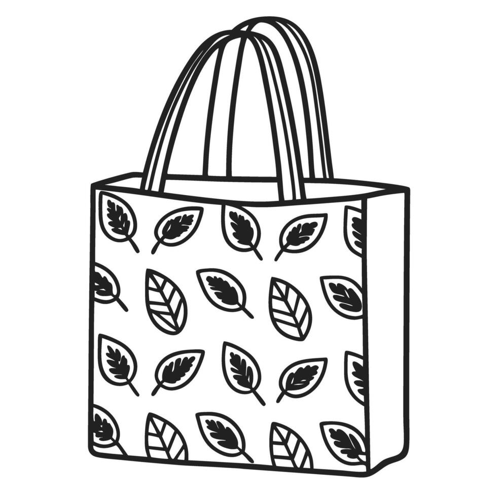 leaf pattern tote bag illustration reusable eco friendly shopping accessory vector
