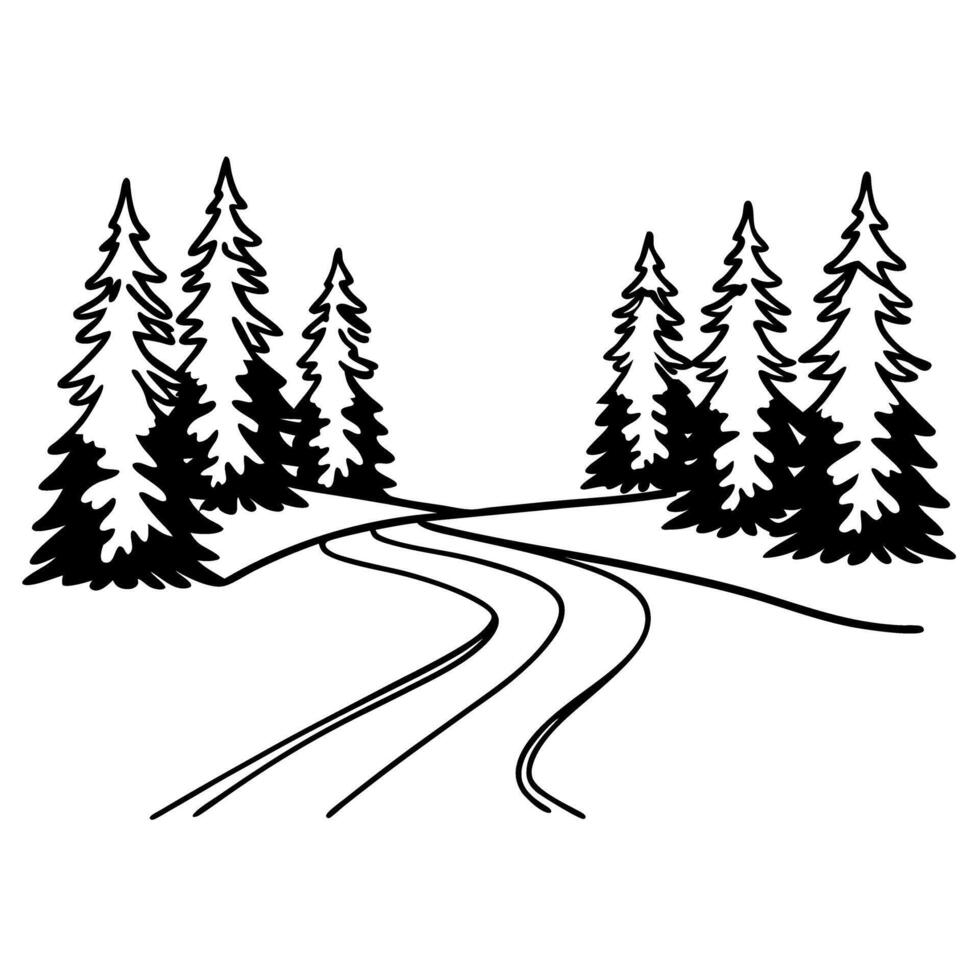 Scenic winter landscape snowy road winding through forest of pine trees nature, tranquility, adventure vector