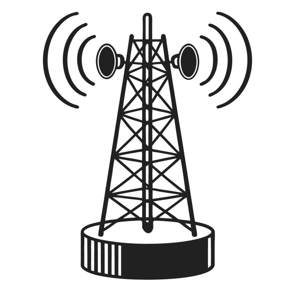 communication tower illustration with signals and antennas vector