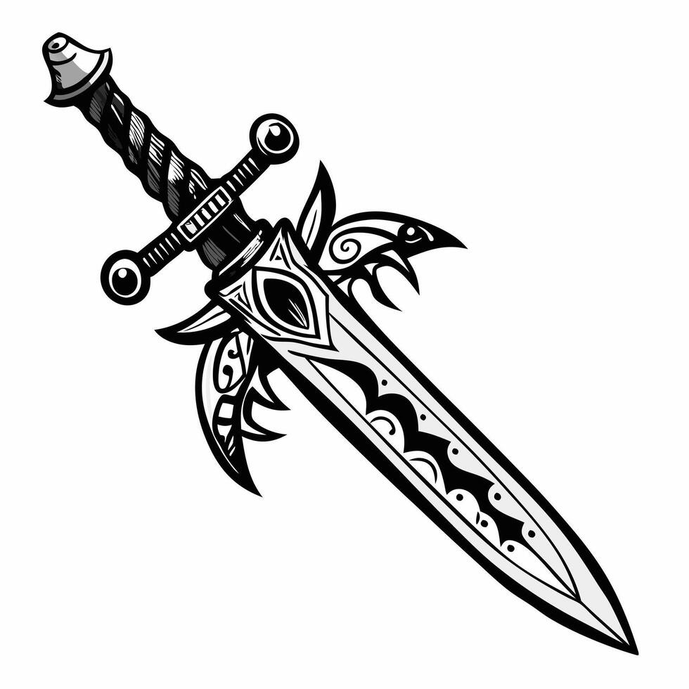 Illustrated Decorative Sword with Intricate Details and Elegant Design vector