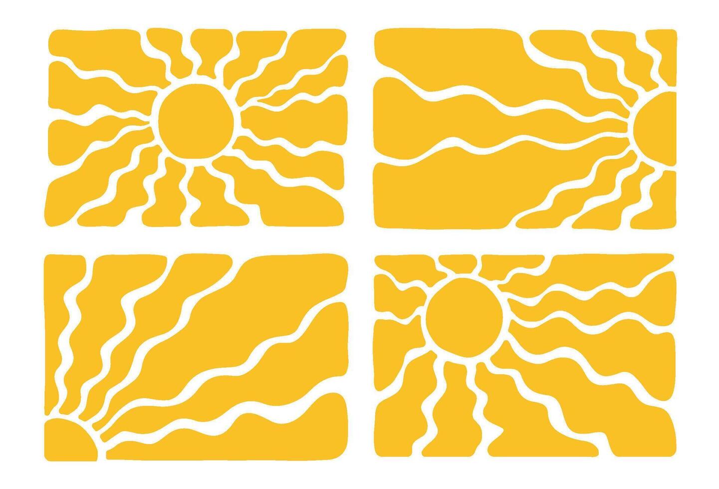 Retro Groovy Sun Set. Abstract Wave Rays in Trendy 70s Style. Boho Colorful Groovy Sun Psychedelic Vintage Background. Graphic Fun Hippie clipart. Abstract Summer Wallpaper. Flat hand drawn vector