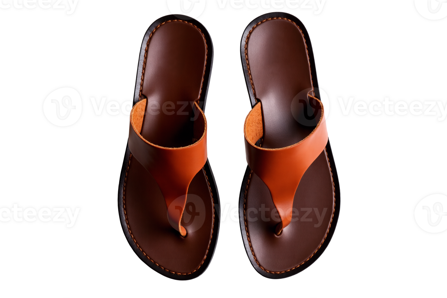 Pair of Simple Brown Leather Thong Sandals or Flip-Flops Displayed from a Top-Down Perspective on a Transparent Background, Highlighting Casual Style, Comfort, and Natural Material png