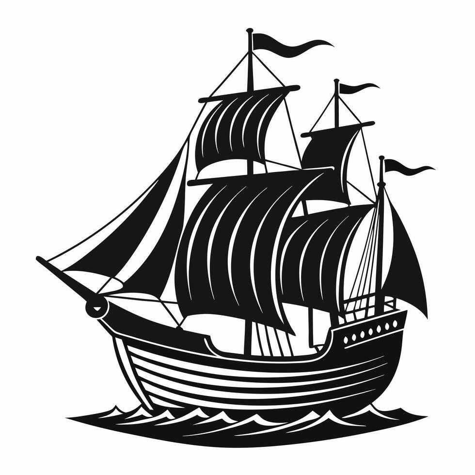 Vintage Sailing Ship Illustration Black and White Nautical Art vector