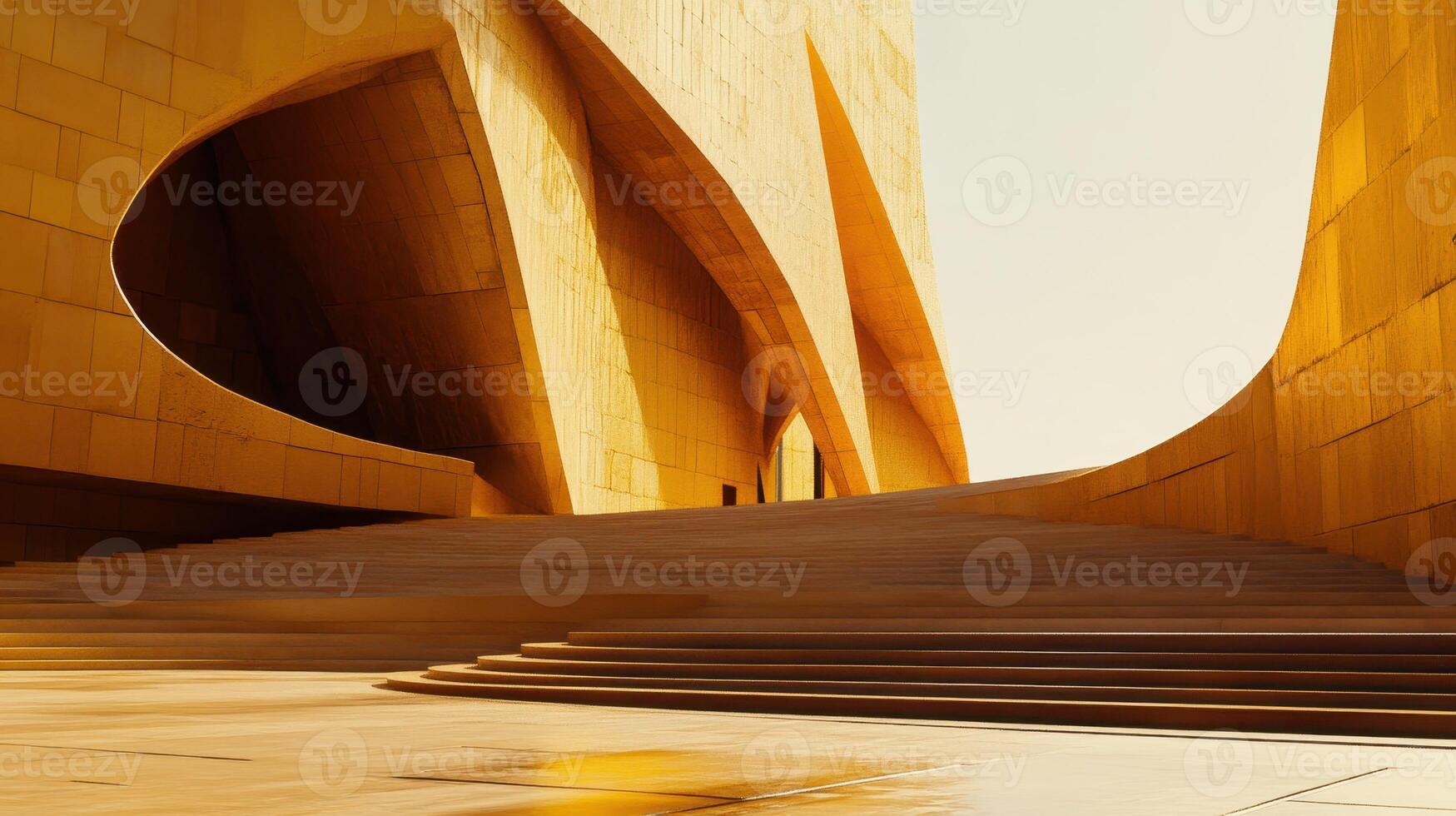 Golden Architectural Structure With Steps And Arched Walls photo