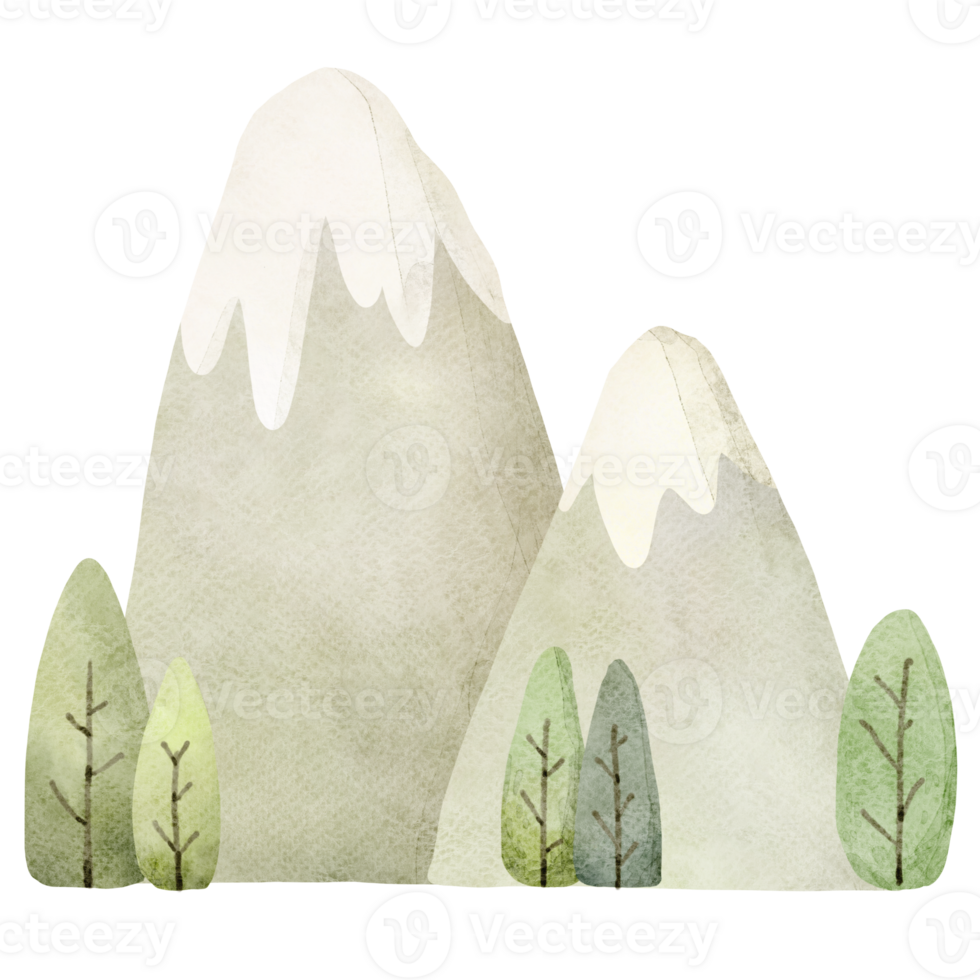 Watercolor Mountains and Trees Clipart png