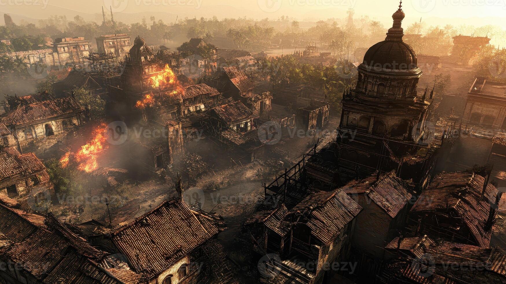 Devastation and Ruin in a Historic Cityscape After a Fire photo