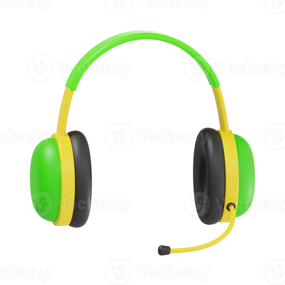 3D Green and Yellow Headset with Microphone png