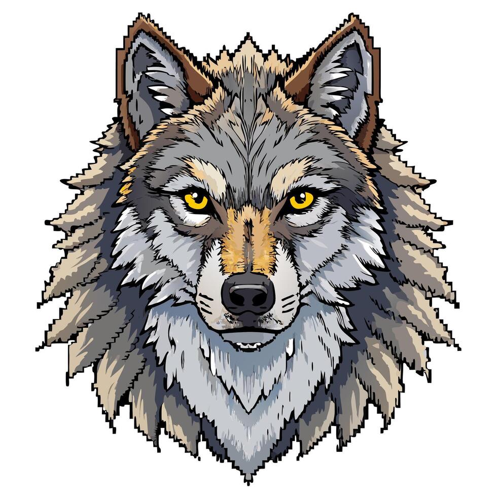 Intricate Wolf Head Illustration with Bold Colors and Sharp Details vector