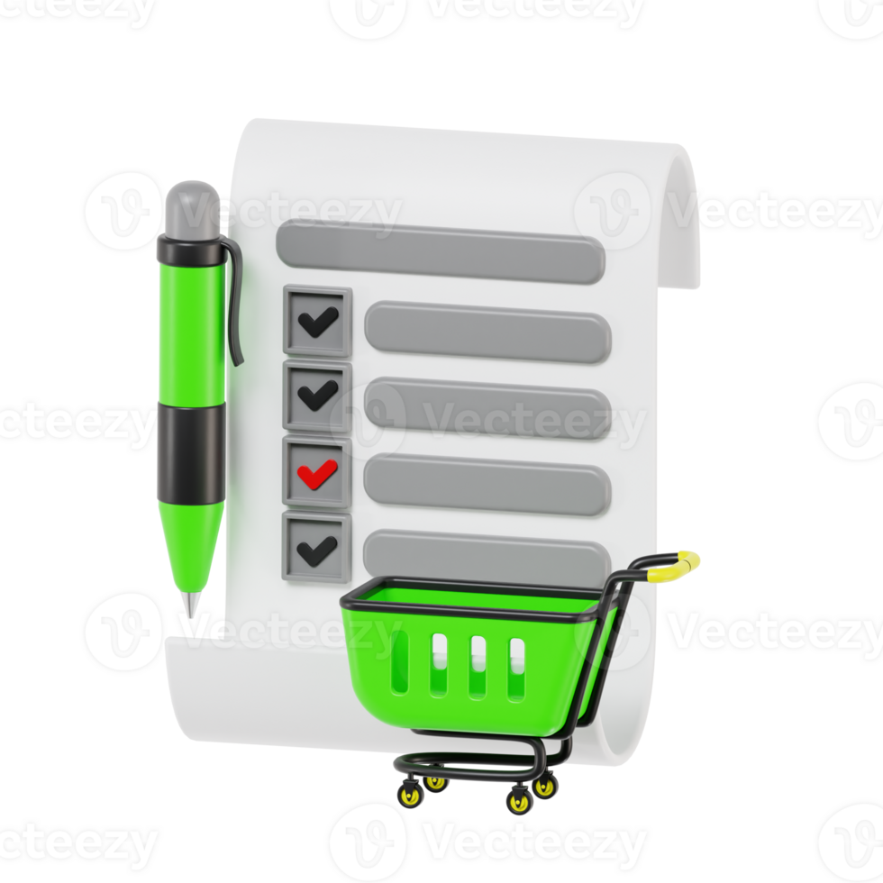 Shopping List with Checked Items and Green Basket png