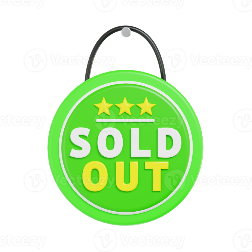 3D Sold Out Green Icon with Yellow Text and Stars png