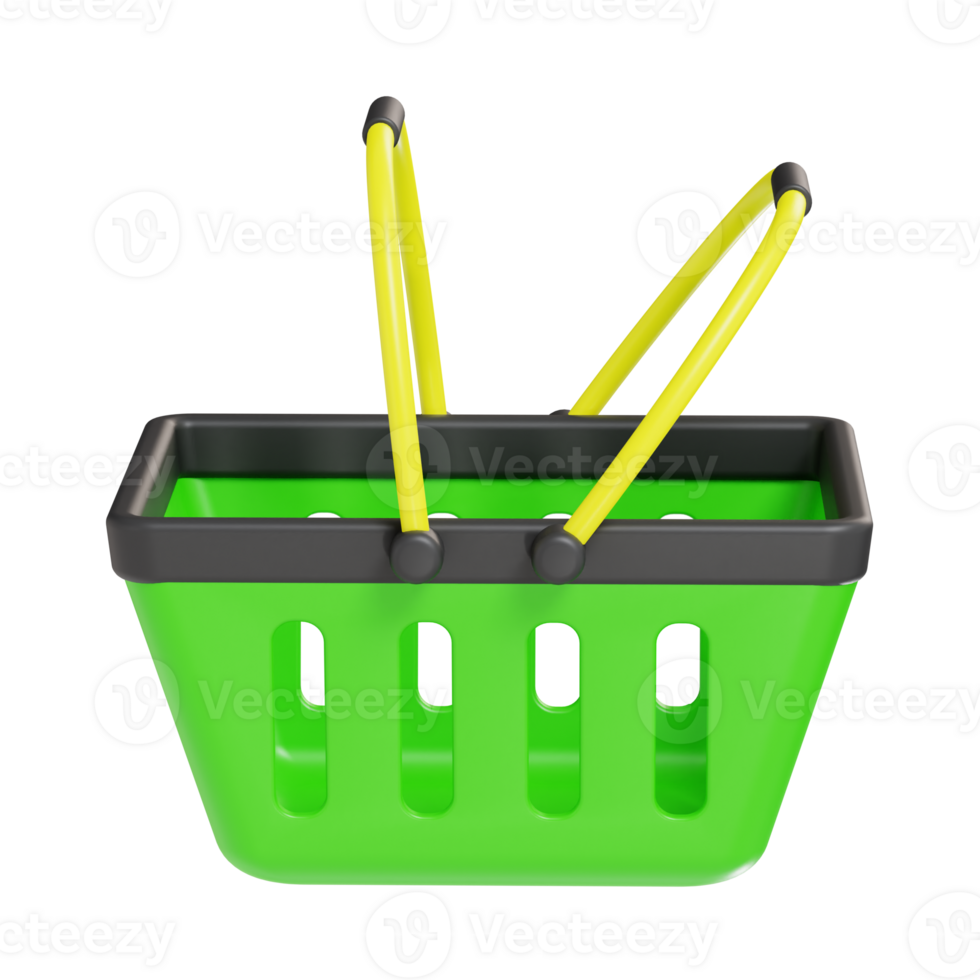 3D Green Shopping Basket with Yellow Handles png