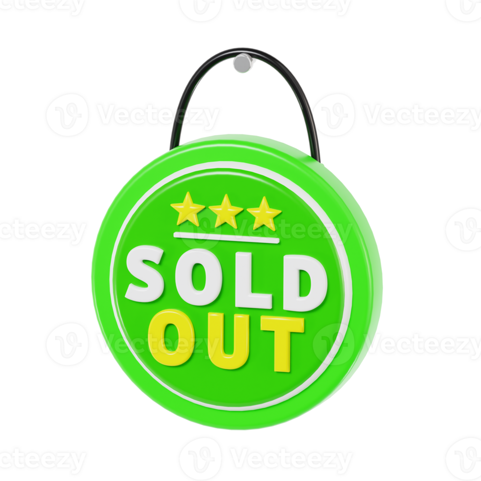 3D Sold Out Badge with Three Yellow Stars png
