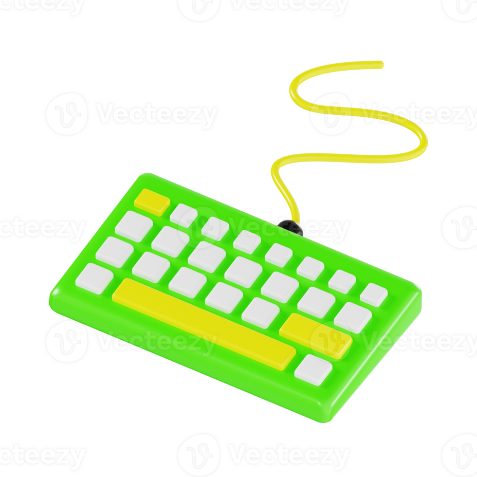3D Digital Keyboard Design in Green and Yellow png