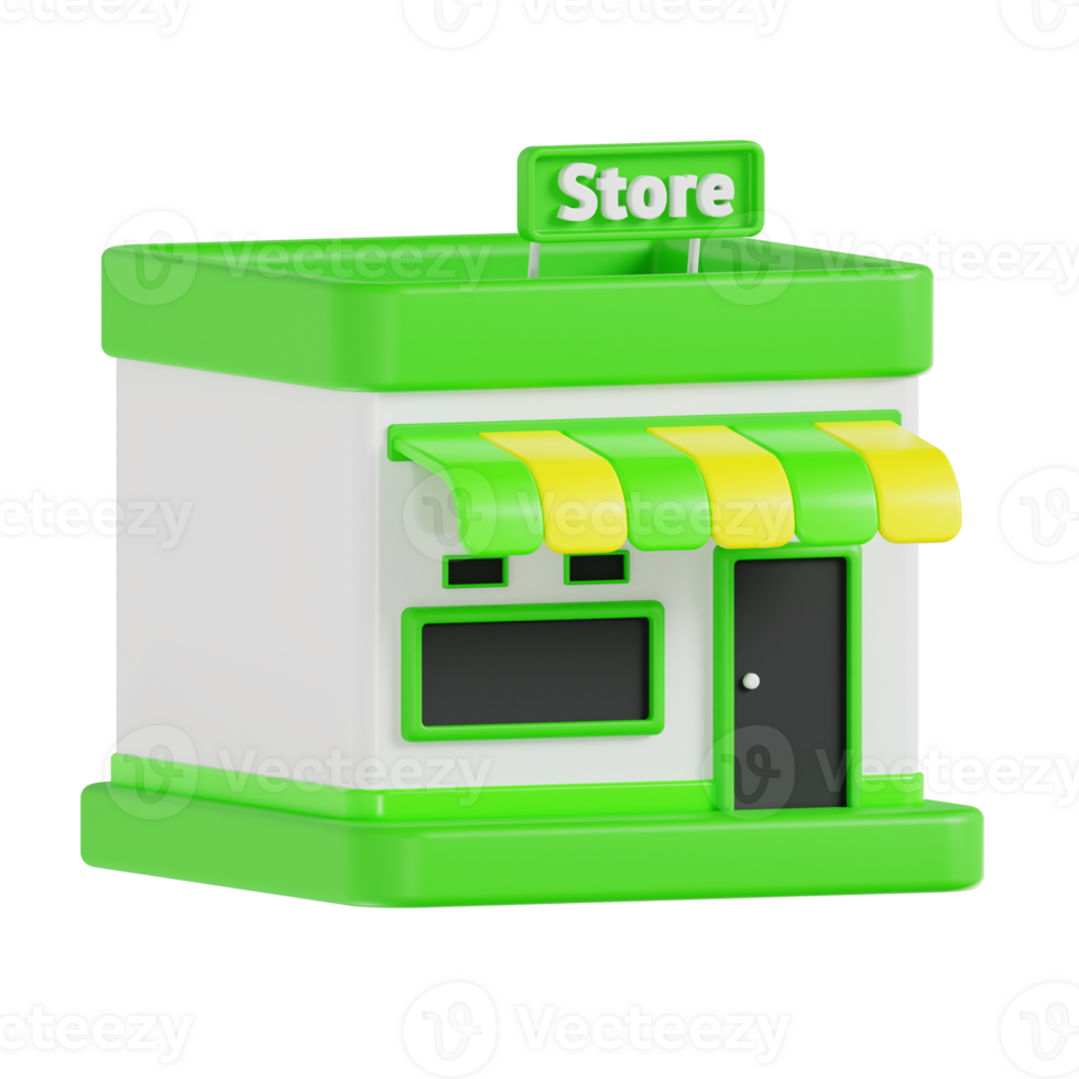 3D Retail Store with Green and Yellow Awning png