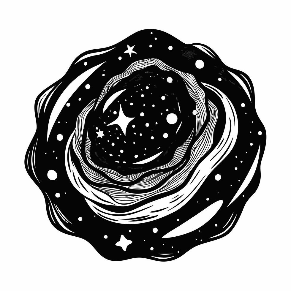 Abstract Cosmic Swirl with Stars and Waves in Black and White Design vector