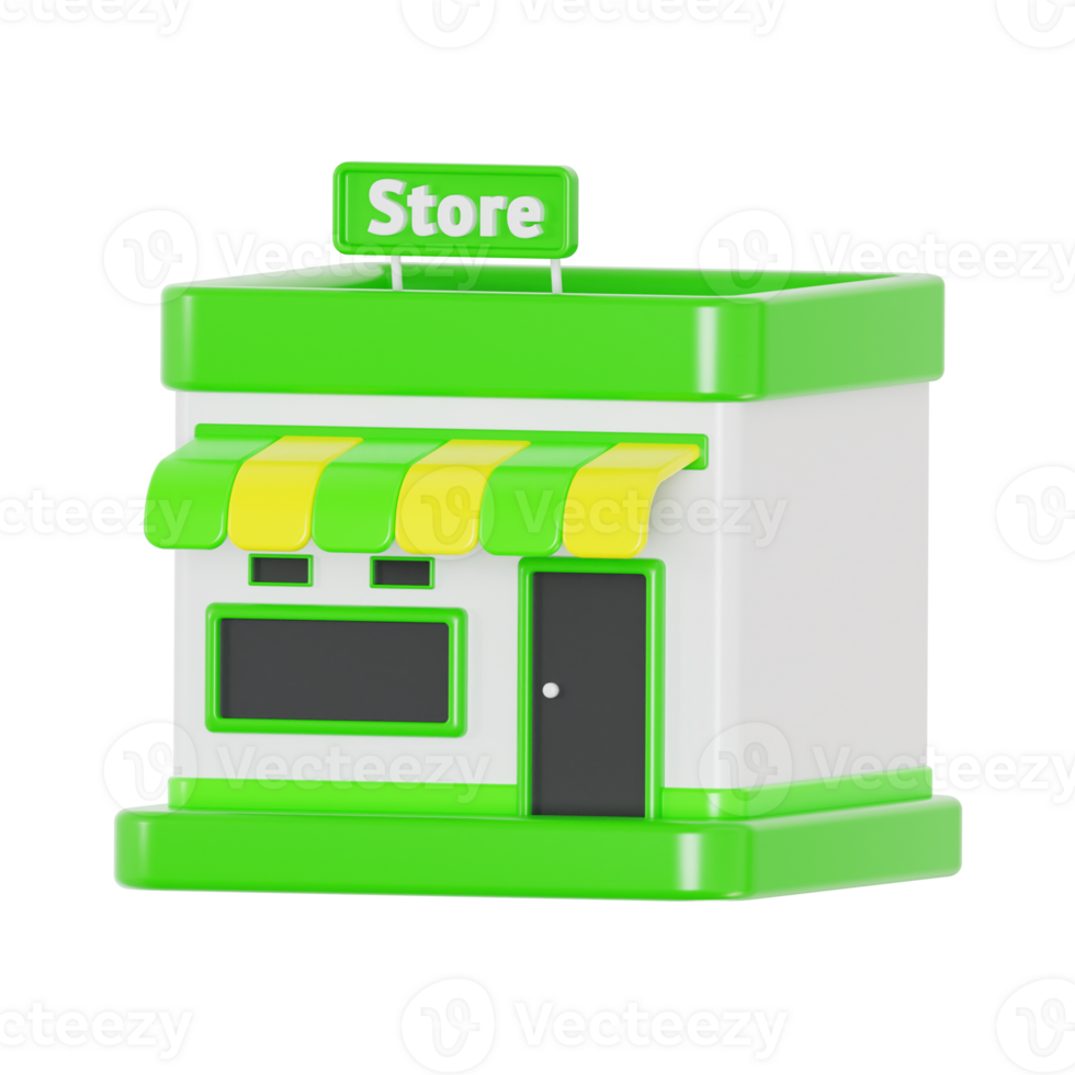 3D Store Design with Green Store Sign and Awning png