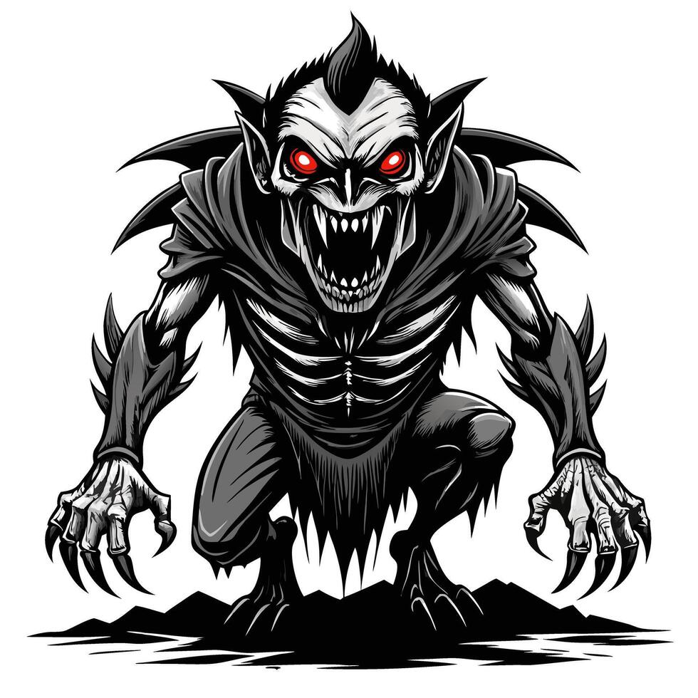 A creepy vampire with red eyes and a mouth full of teeth vector