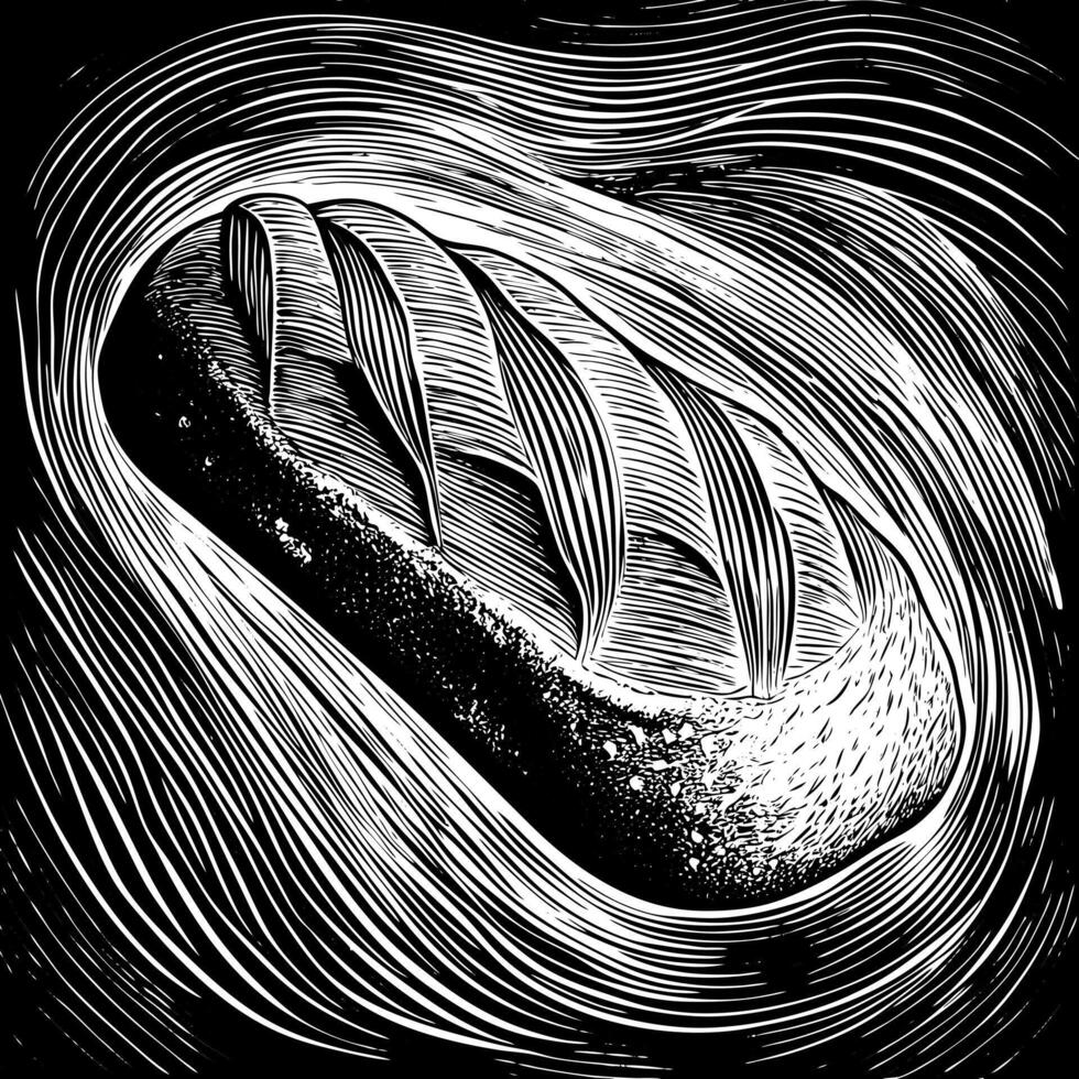 A loaf of bread is drawn in black and white vector