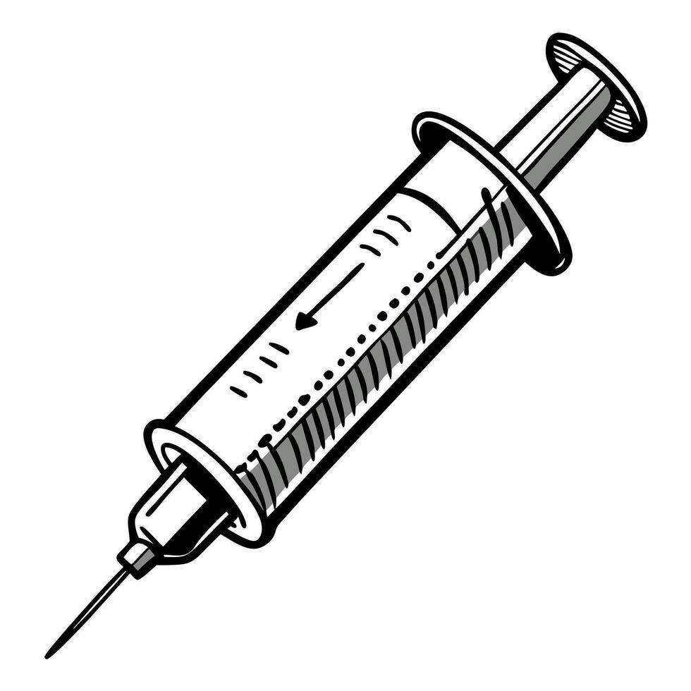 Black and White Illustration of a Medical Syringe for Healthcare Concepts vector