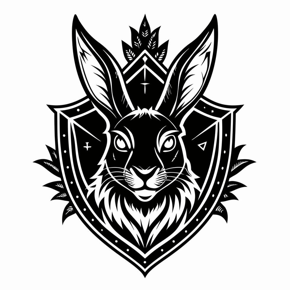 Intricate Rabbit Crest with Geometric Detail in Monochrome vector