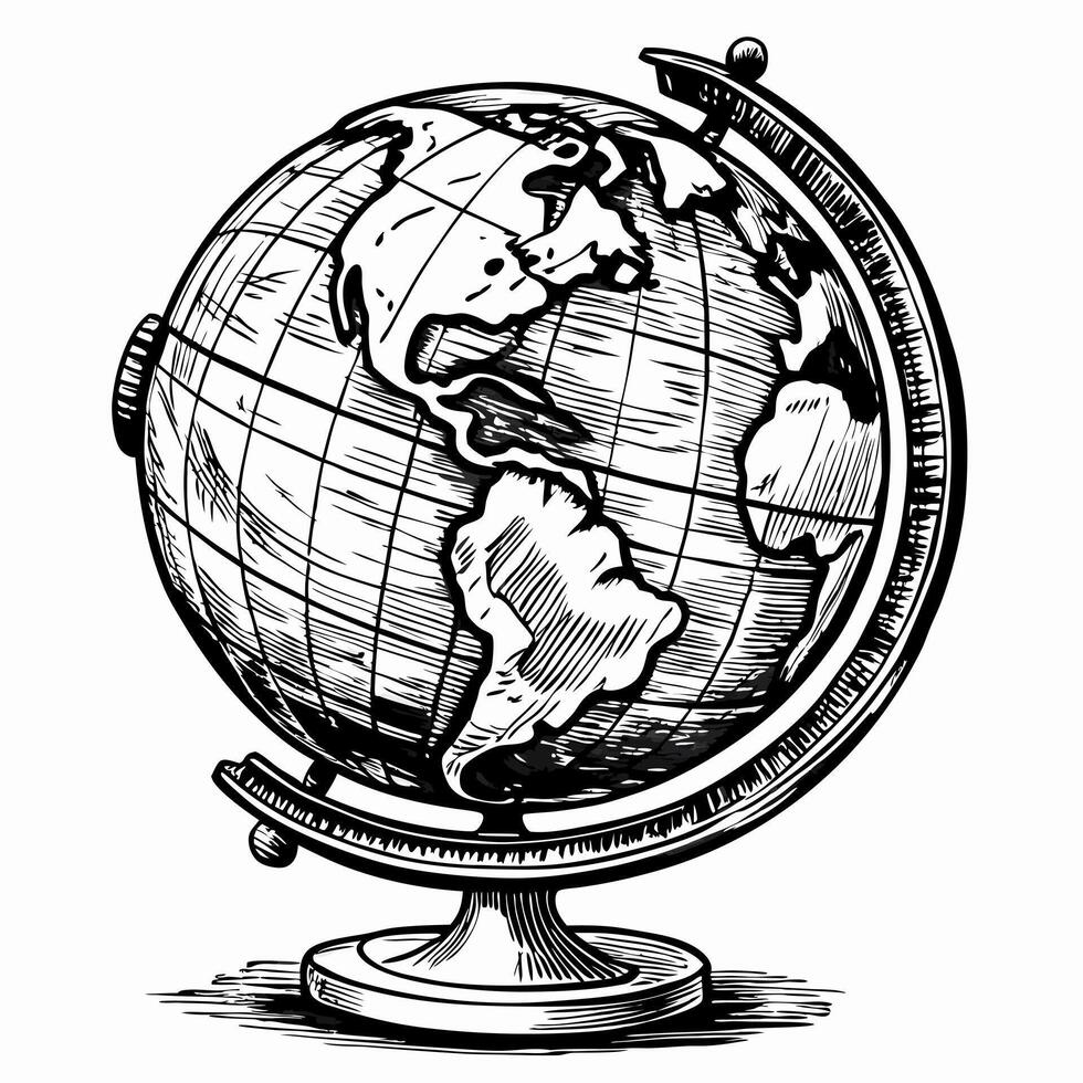 Hand Drawn Vintage Globe Illustration in Black and White for Educational and Decorative Use vector