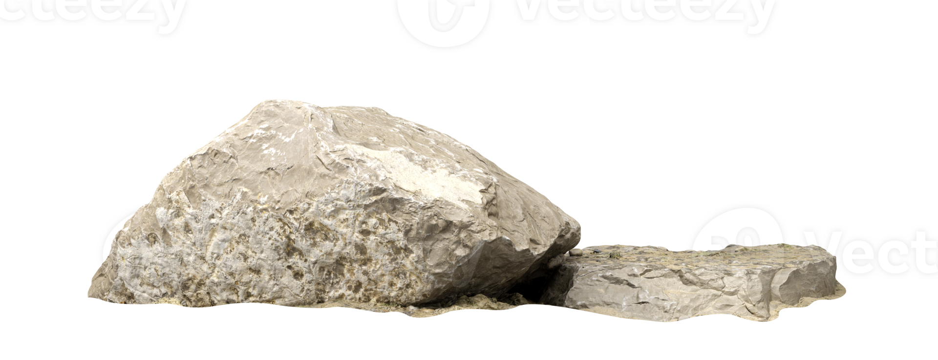 Isolate beige hard rock landscape on transparent backgrounds 3d rendering png