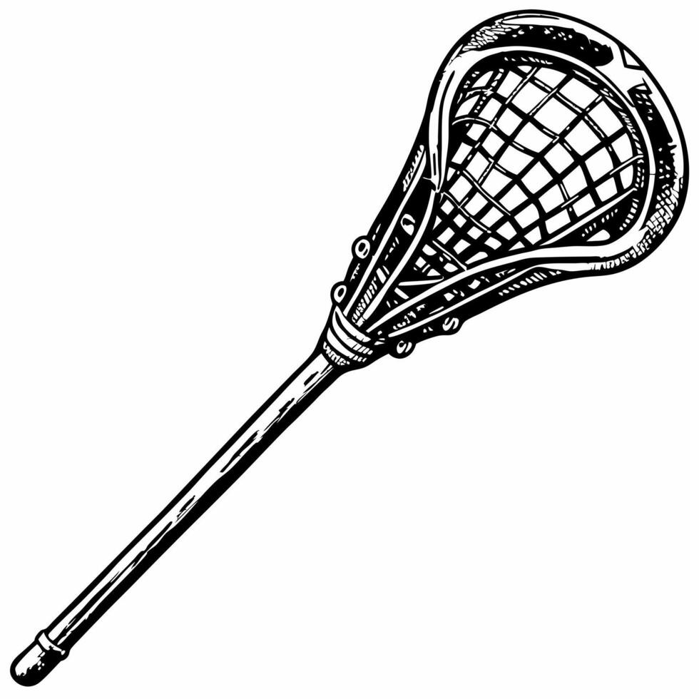 Detailed Black and White Lacrosse Stick Illustration for Sports Design vector