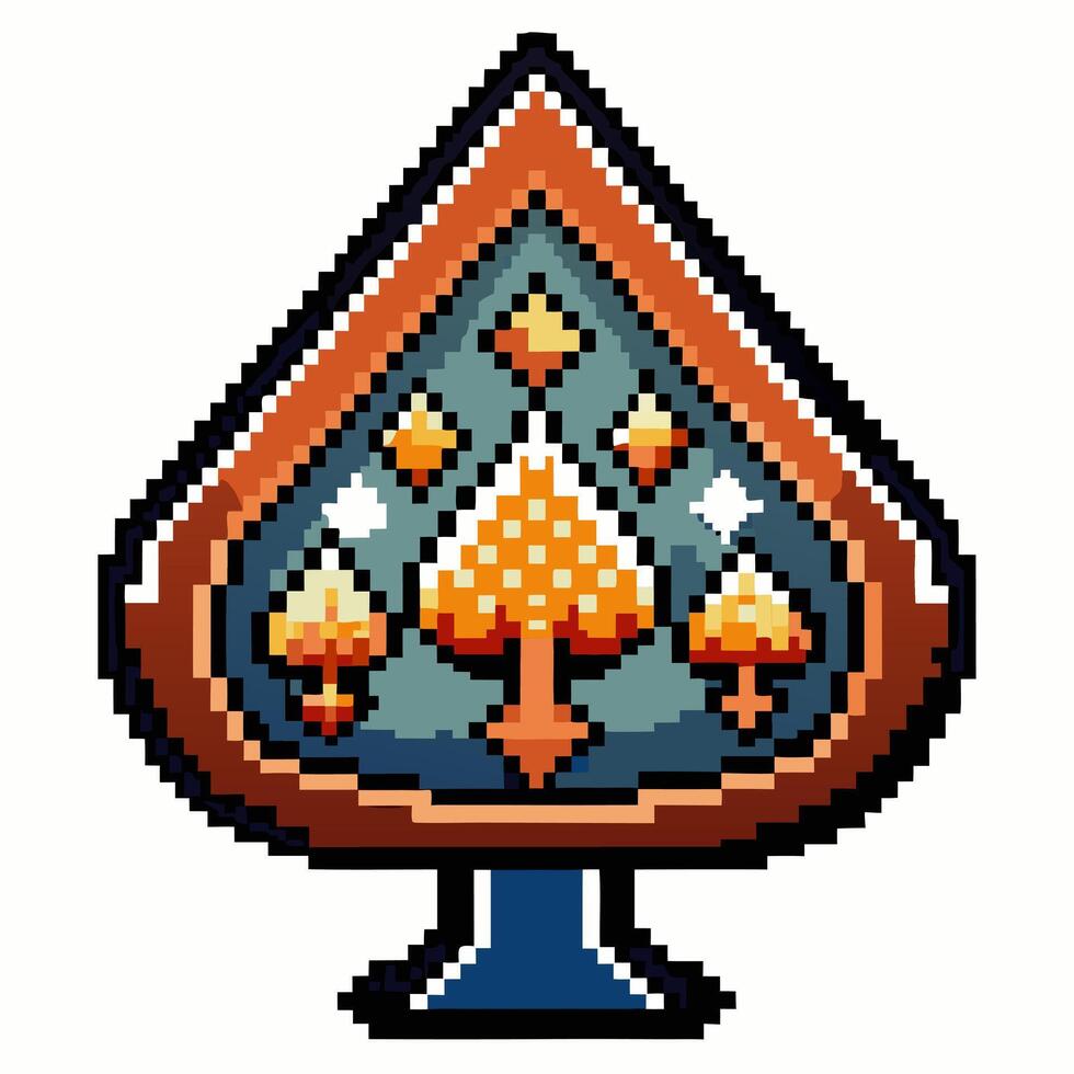 Retro Pixel Art Spade with Geometric Patterns and Gradient Effects vector