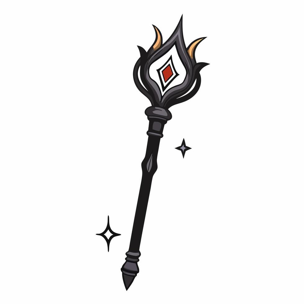 Magic Wand Illustration with Gem and Flames Design vector