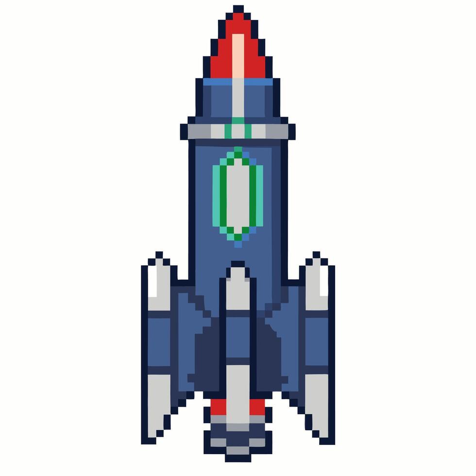 Classic Pixel Art Spaceship Illustration in Retro Game Style vector