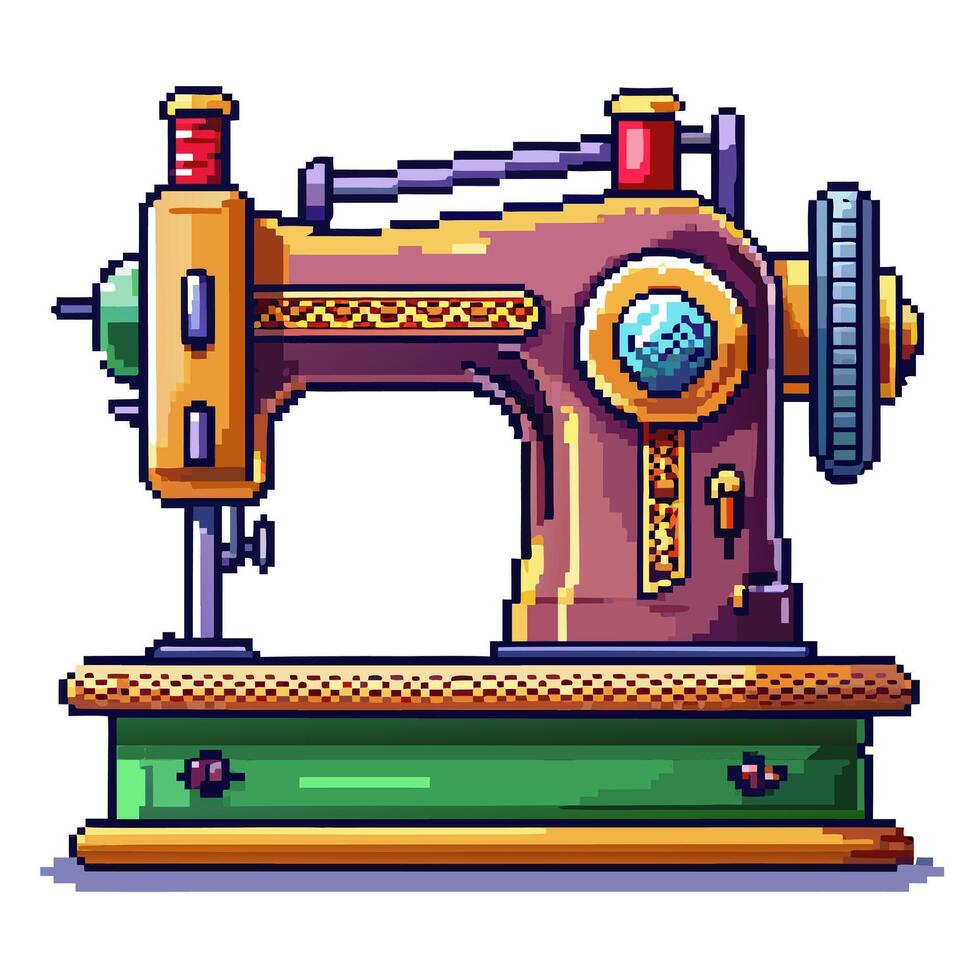 Retro Pixel Art Sewing Machine Vintage Craftsmanship in 8 Bit Style vector
