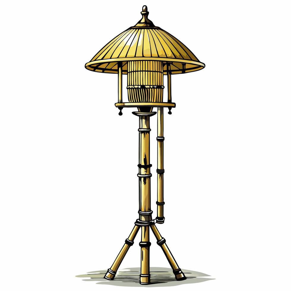 Traditional Bamboo Floor Lamp Illustration with Rattan Lampshade vector