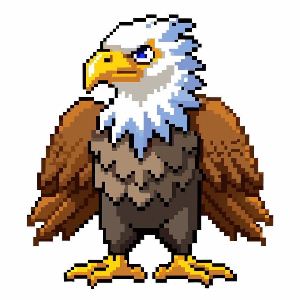 Pixel Art Bald Eagle Retro Style Bird Illustration with White Head vector