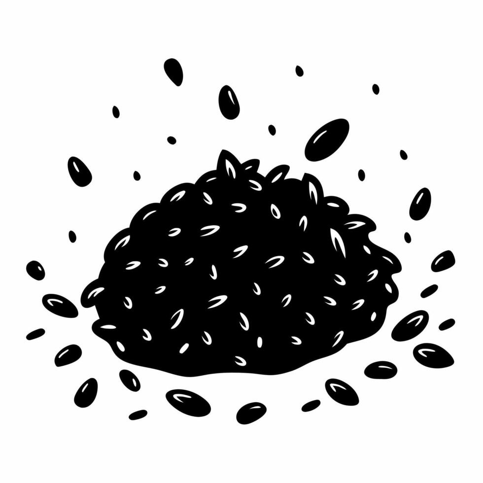 Black Sesame Seed Heap with Scattered Seeds Illustration vector