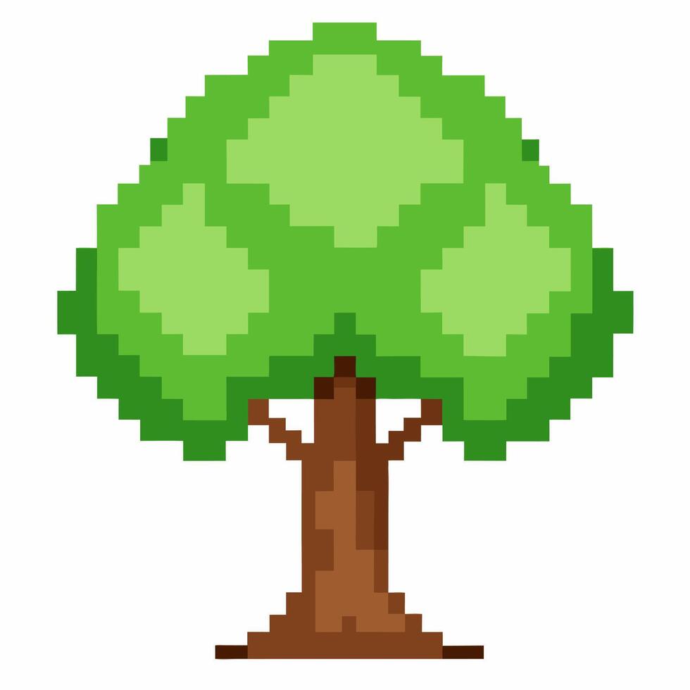 Retro Pixel Art Tree Illustration in 8 bit Style with Green Leaves and Brown Trunk vector