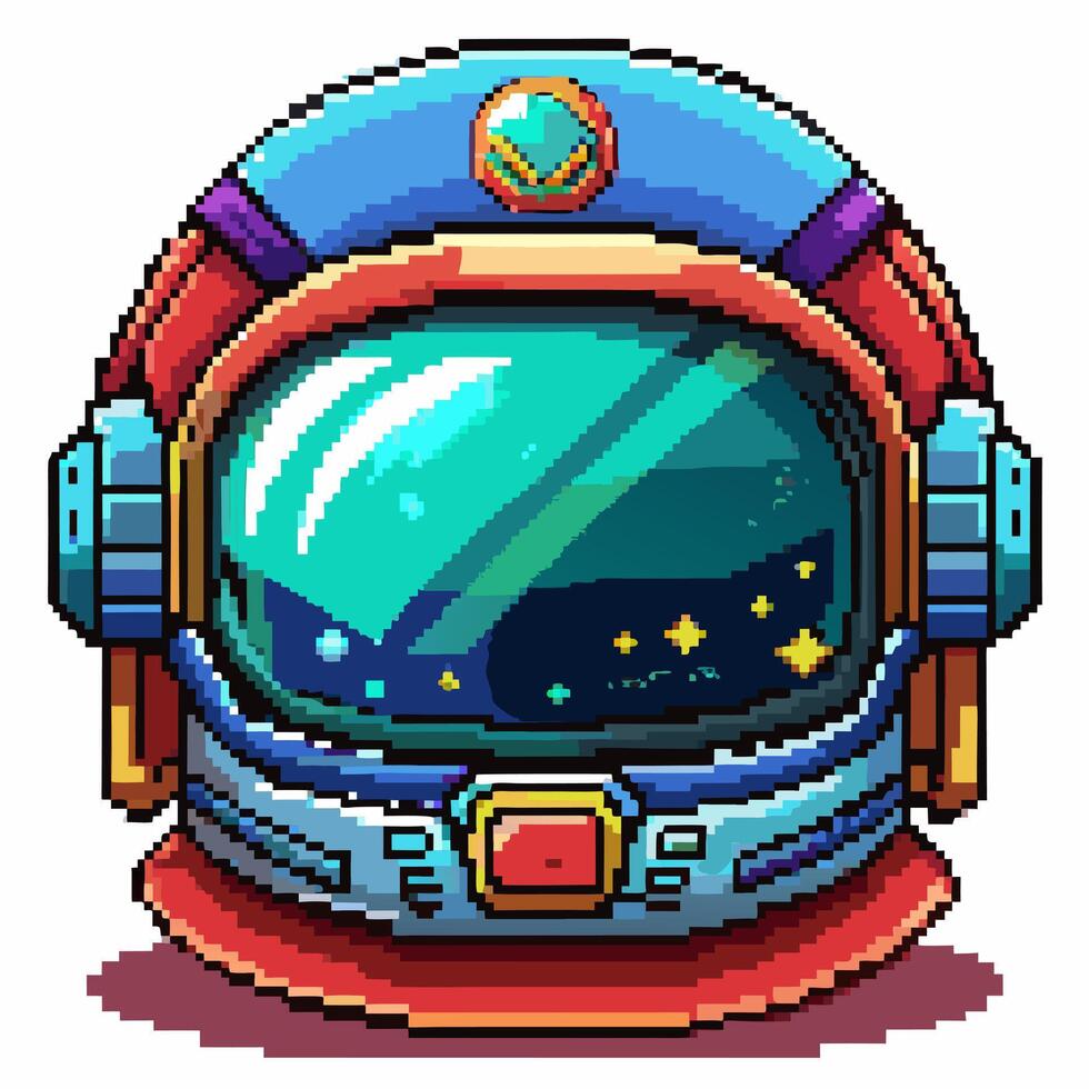 Pixel Art Astronaut Helmet with Starry Reflections vector