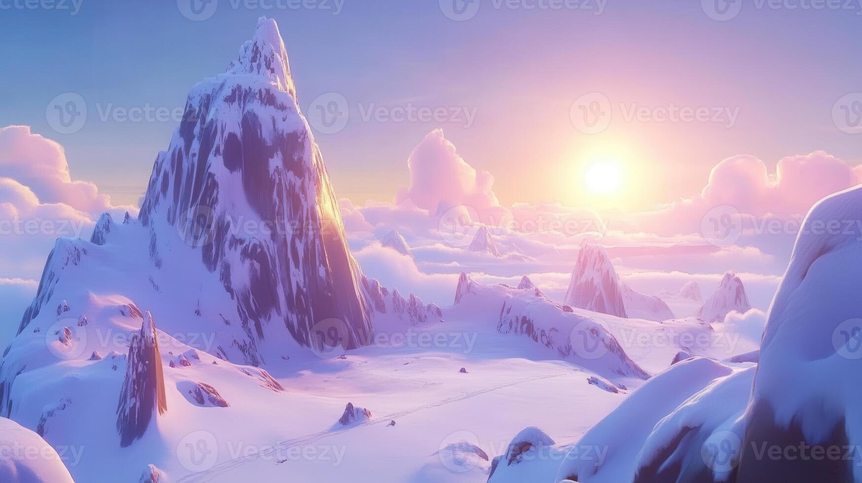 Majestic Snowy Mountains Sunset Peaceful Landscape photo